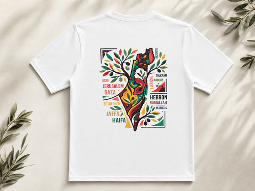 Premium heavyweight T-shirt made from a soft cotton and polyester blend. 300 GSM fabric gives it a thick, durable, and high-quality feel. Features a bold Palestinian-inspired graphic with a comfortable unisex fit. Designed for everyday wear with a long-la