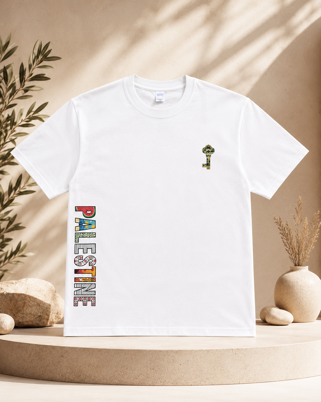 T-shirt Palestine . Premium heavyweight T-shirt made from a soft cotton and polyester blend. 300 GSM fabric gives it a thick, durable, and high-quality feel. Features a bold Palestinian-inspired graphic with a comfortable unisex fit. Designed for everyday
