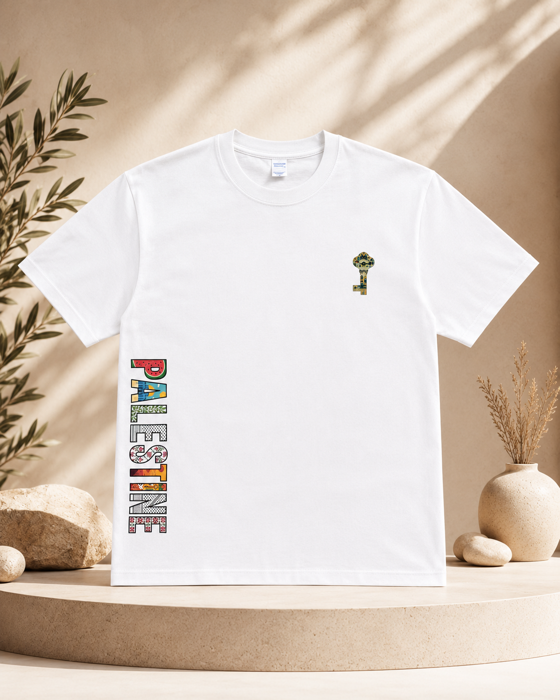 T-shirt Palestine . Premium heavyweight T-shirt made from a soft cotton and polyester blend. 300 GSM fabric gives it a thick, durable, and high-quality feel. Features a bold Palestinian-inspired graphic with a comfortable unisex fit. Designed for everyday